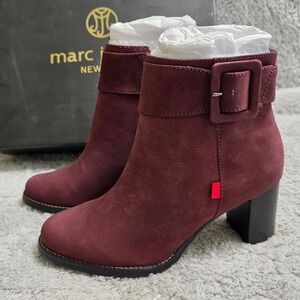 Marc Joseph New‎ York Wine Nubuck Leather Heeled Ankle Booties Boots Sz 5.5 NEW